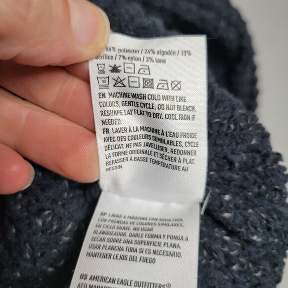 American Eagle XL Mock Neck Waffle Knit Sweater Navy Slouchy Casualb - Picture 6 of 6